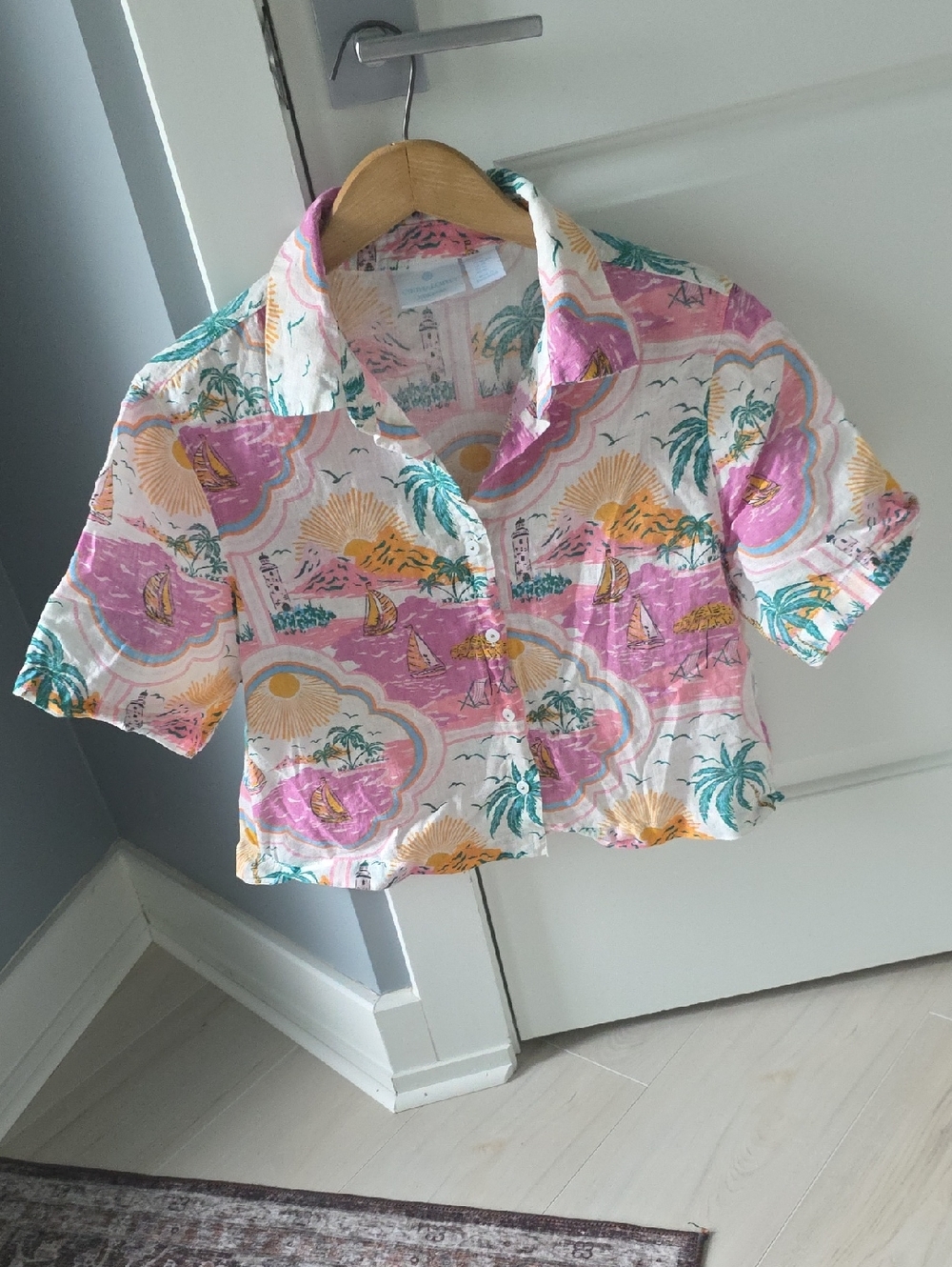 Cynthia Rowley Pastel Tropical 100% Linen Button-Up Blouse